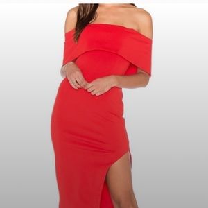 Lavish Alice Bandeau Off Shoulder Midi Hem Dress